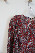 NEW LOFT Red Shimmer Paisley Flounce Dress | XXS Petite