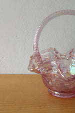 Fenton Pink Carnival Glass Woven Basket