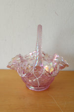 Fenton Pink Carnival Glass Woven Basket