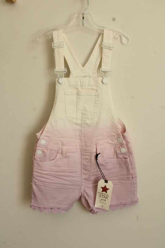 NEW Imperial Star Girls White to Pink Ombre Denim Shorts Overalls with Lace | 10