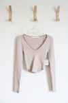 NEW Altar'd State Tan & White Striped Fitted Long Sleeved Cropped Top | XXS
