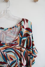 Lane Bryant Brown & Blue Patterned Cold Shoulder Top | 18/20