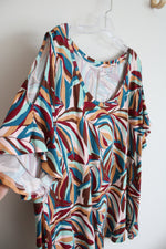 Lane Bryant Brown & Blue Patterned Cold Shoulder Top | 18/20