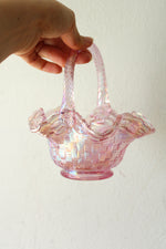 Fenton Pink Carnival Glass Woven Basket