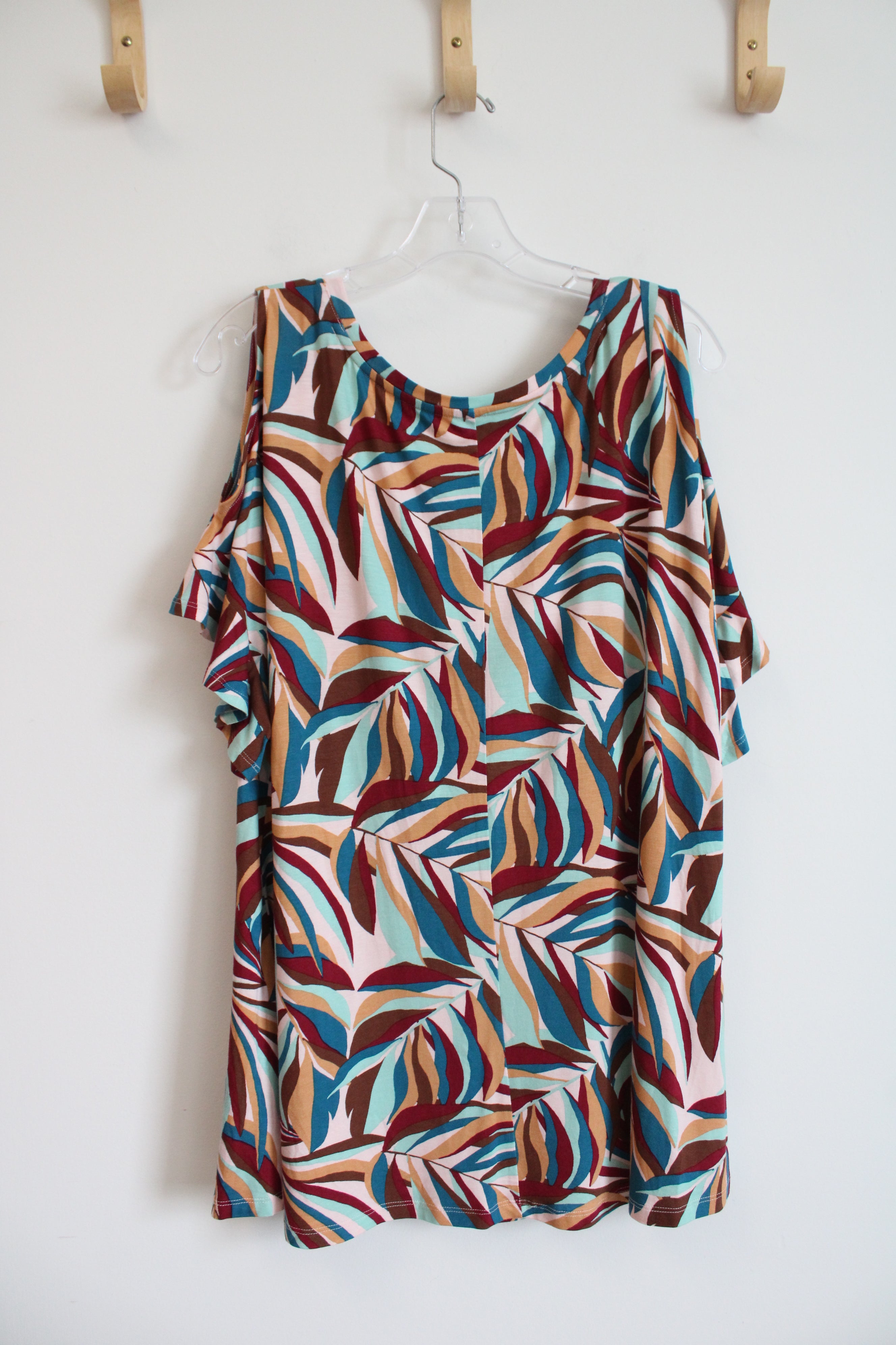 Lane Bryant Brown & Blue Patterned Cold Shoulder Top | 18/20