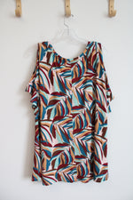 Lane Bryant Brown & Blue Patterned Cold Shoulder Top | 18/20