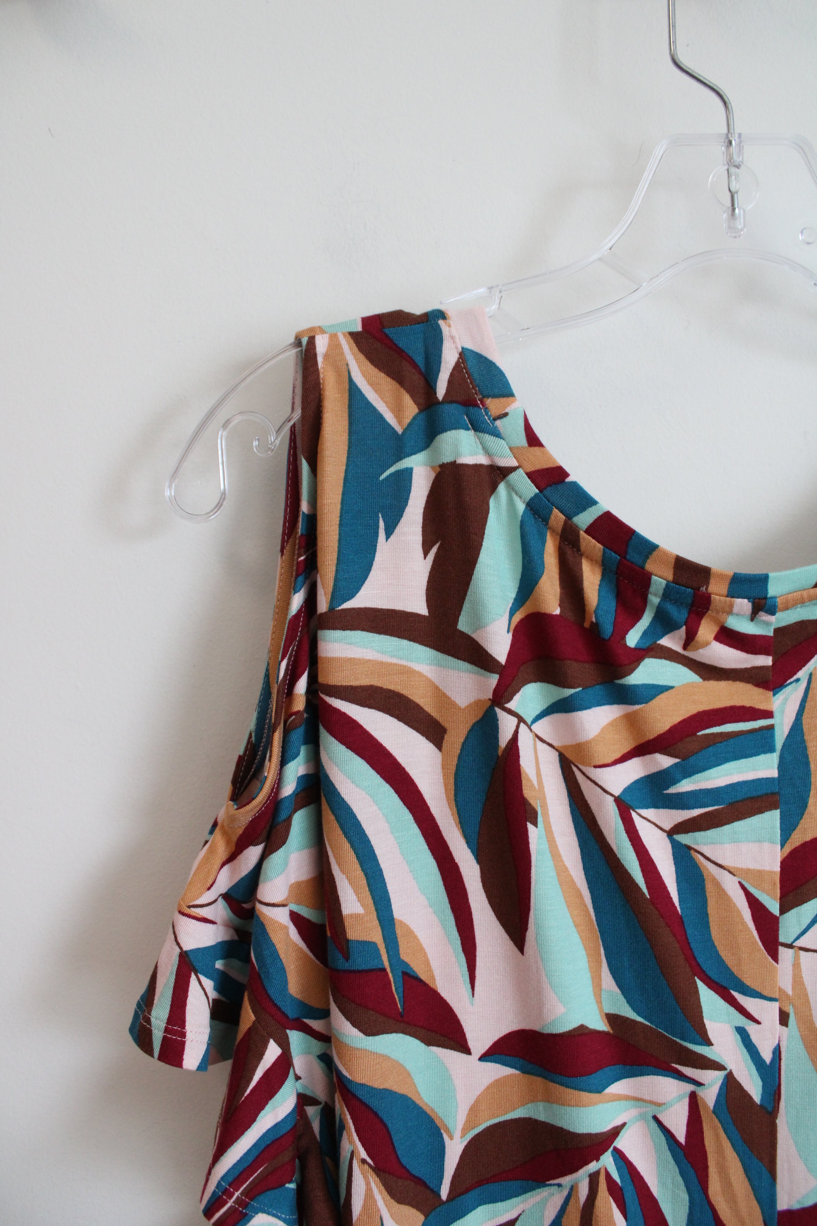 Lane Bryant Brown & Blue Patterned Cold Shoulder Top | 18/20