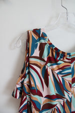 Lane Bryant Brown & Blue Patterned Cold Shoulder Top | 18/20