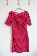 Kay Unger Fuschia Orange Patterned Boat Neck Sheath Dress | 10