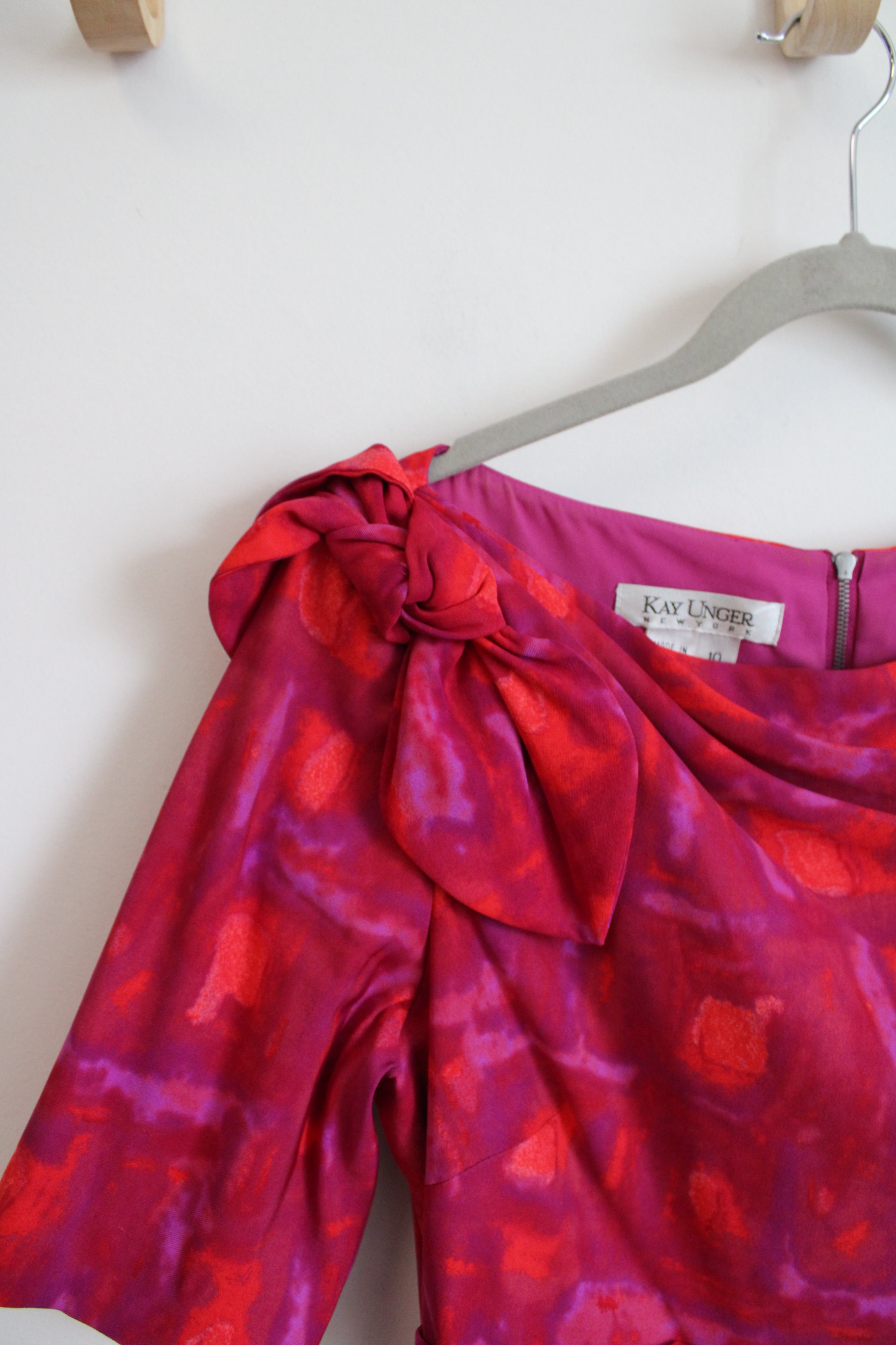 Kay Unger Fuschia Orange Patterned Boat Neck Sheath Dress | 10