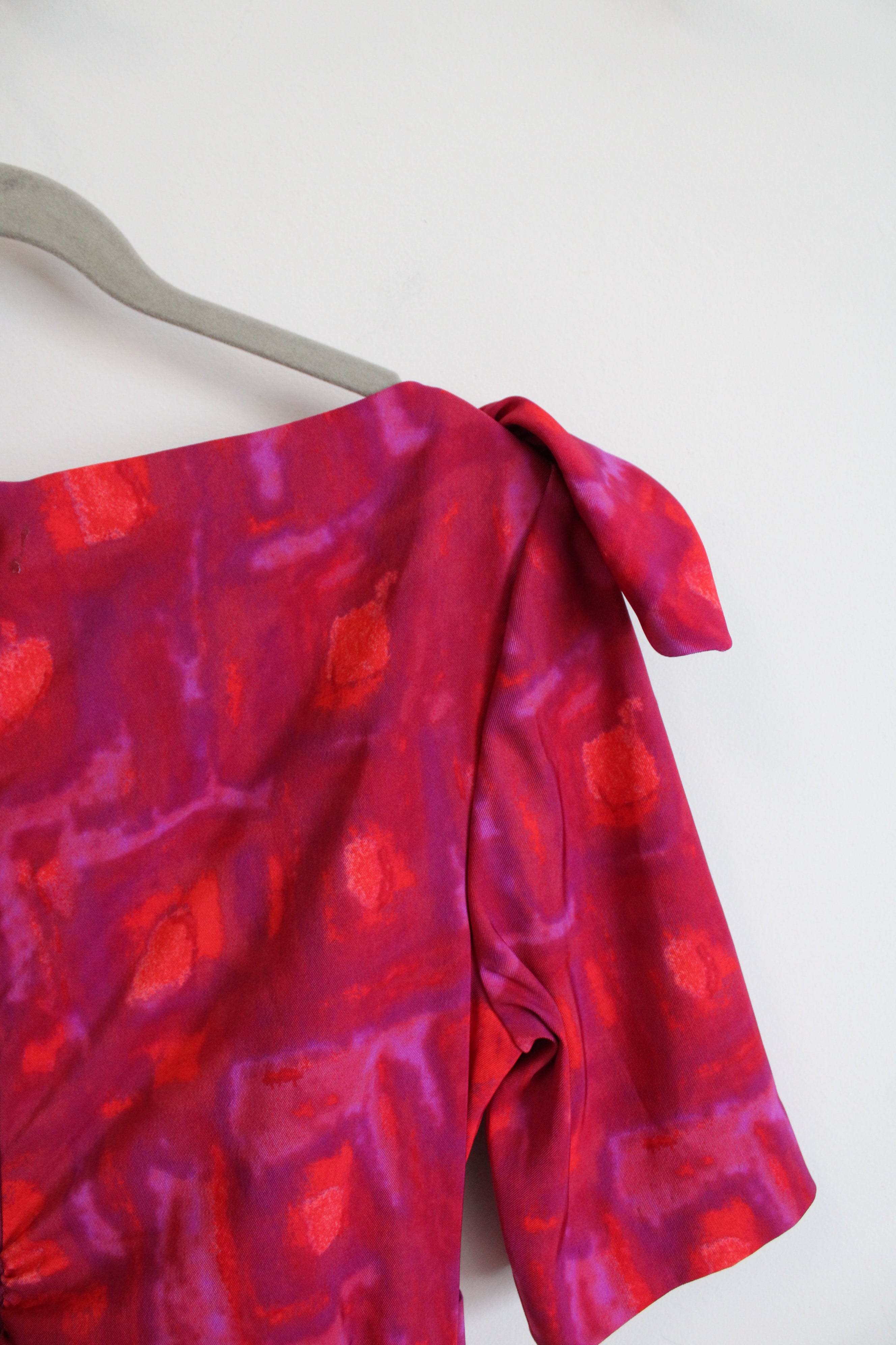 Kay Unger Fuschia Orange Patterned Boat Neck Sheath Dress | 10