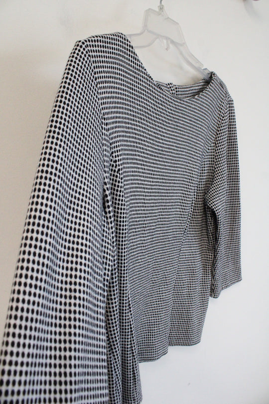 Talbots Black & White Patterned 3/4 Sleeve Top | L Petite