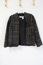 Alfred Dunner Black Gold Embroidered Light Jacket | 12 Petite