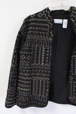Alfred Dunner Black Gold Embroidered Light Jacket | 12 Petite