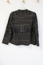 Alfred Dunner Black Gold Embroidered Light Jacket | 12 Petite