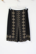 Kasper Black Gold Embroidered Slit Skirt | 4 Petite