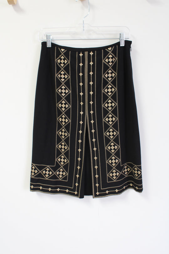 Kasper Black Gold Embroidered Slit Skirt | 4 Petite