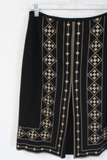 Kasper Black Gold Embroidered Slit Skirt | 4 Petite