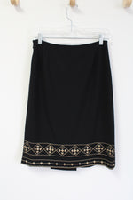 Kasper Black Gold Embroidered Slit Skirt | 4 Petite