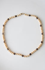 Tan Genuine Pearl & Brown Glass Bead 14K Clasp Necklace
