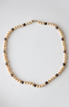 Tan Genuine Pearl & Brown Glass Bead 14K Clasp Necklace