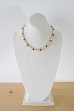Tan Genuine Pearl & Brown Glass Bead 14K Clasp Necklace