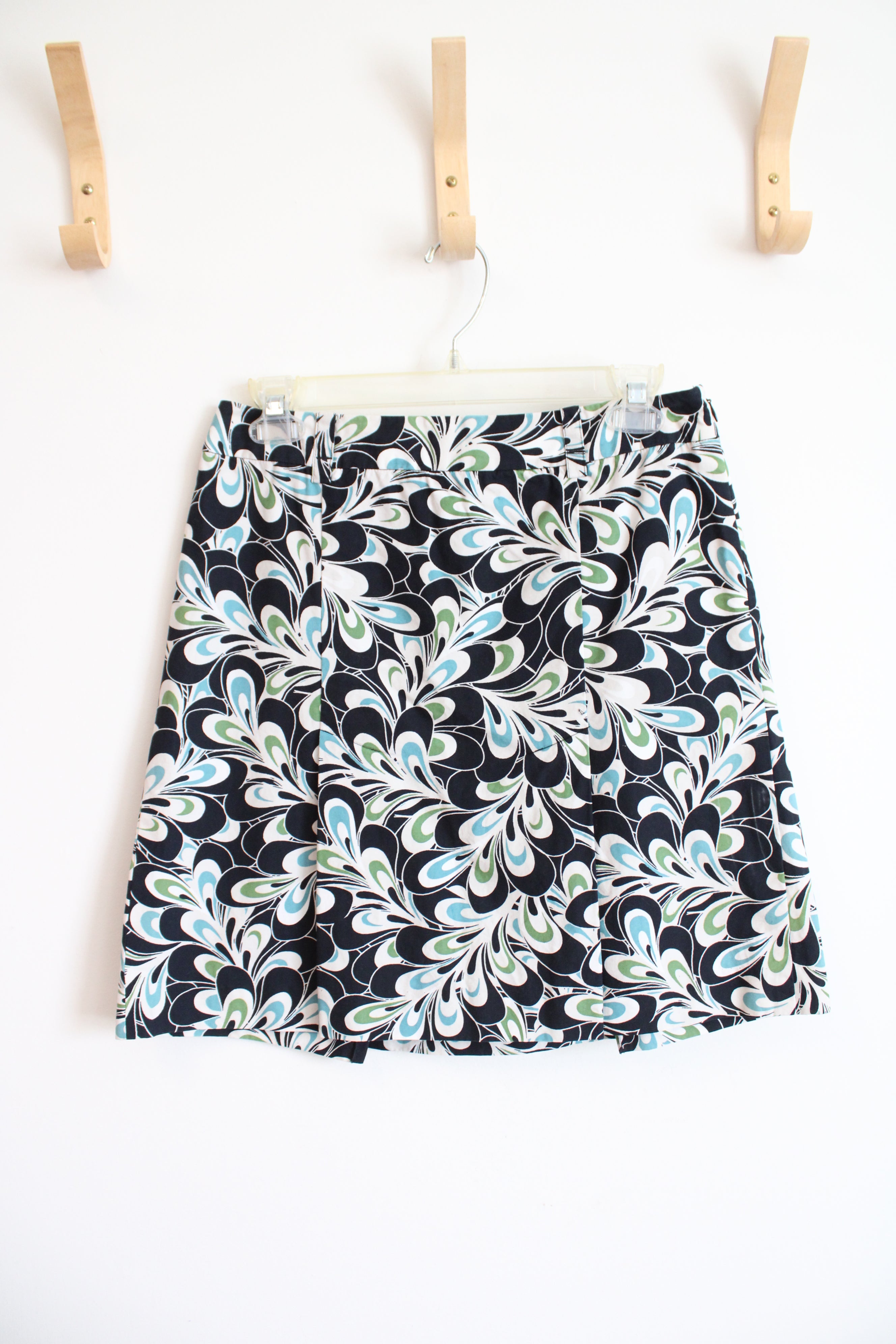 Ann Taylor LOFT Cream Green & Blue Patterned Black Skirt | 2P