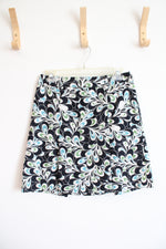 Ann Taylor LOFT Cream Green & Blue Patterned Black Skirt | 2P