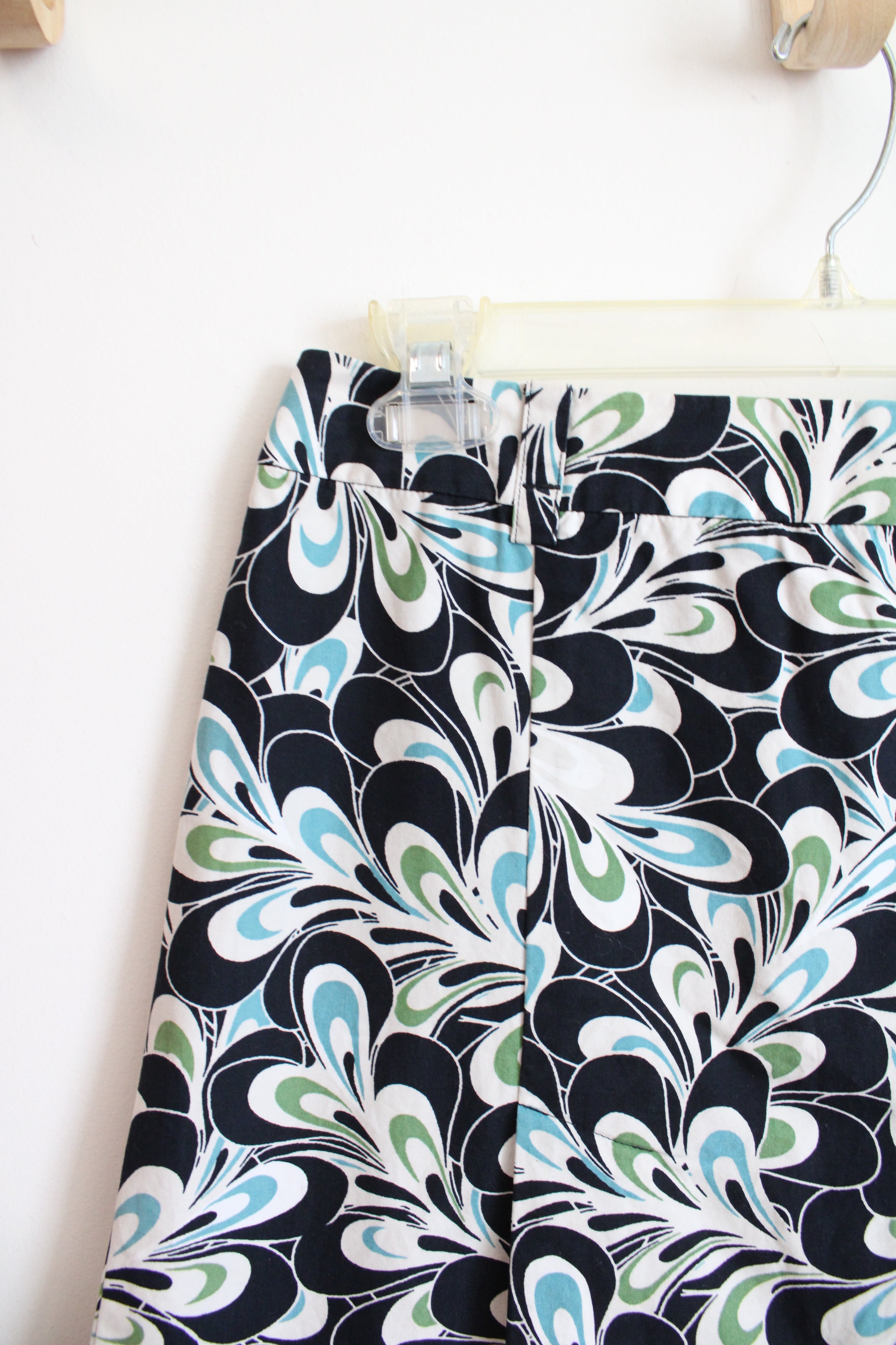 Ann Taylor LOFT Cream Green & Blue Patterned Black Skirt | 2P