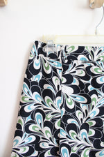 Ann Taylor LOFT Cream Green & Blue Patterned Black Skirt | 2P