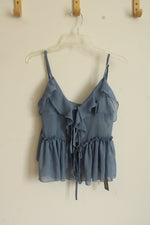 NEW Misguided Blue Tie Front Ruffle Blouse | S