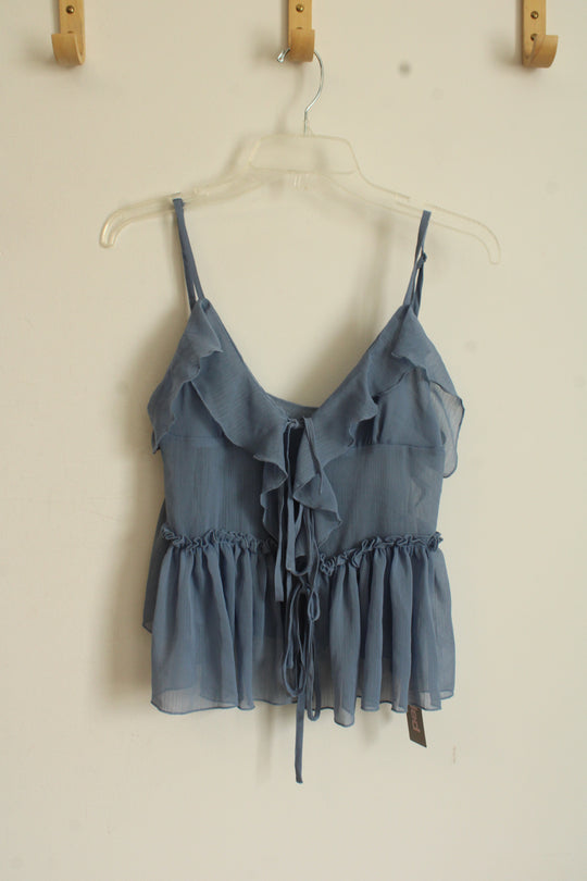 NEW Misguided Blue Tie Front Ruffle Blouse | S