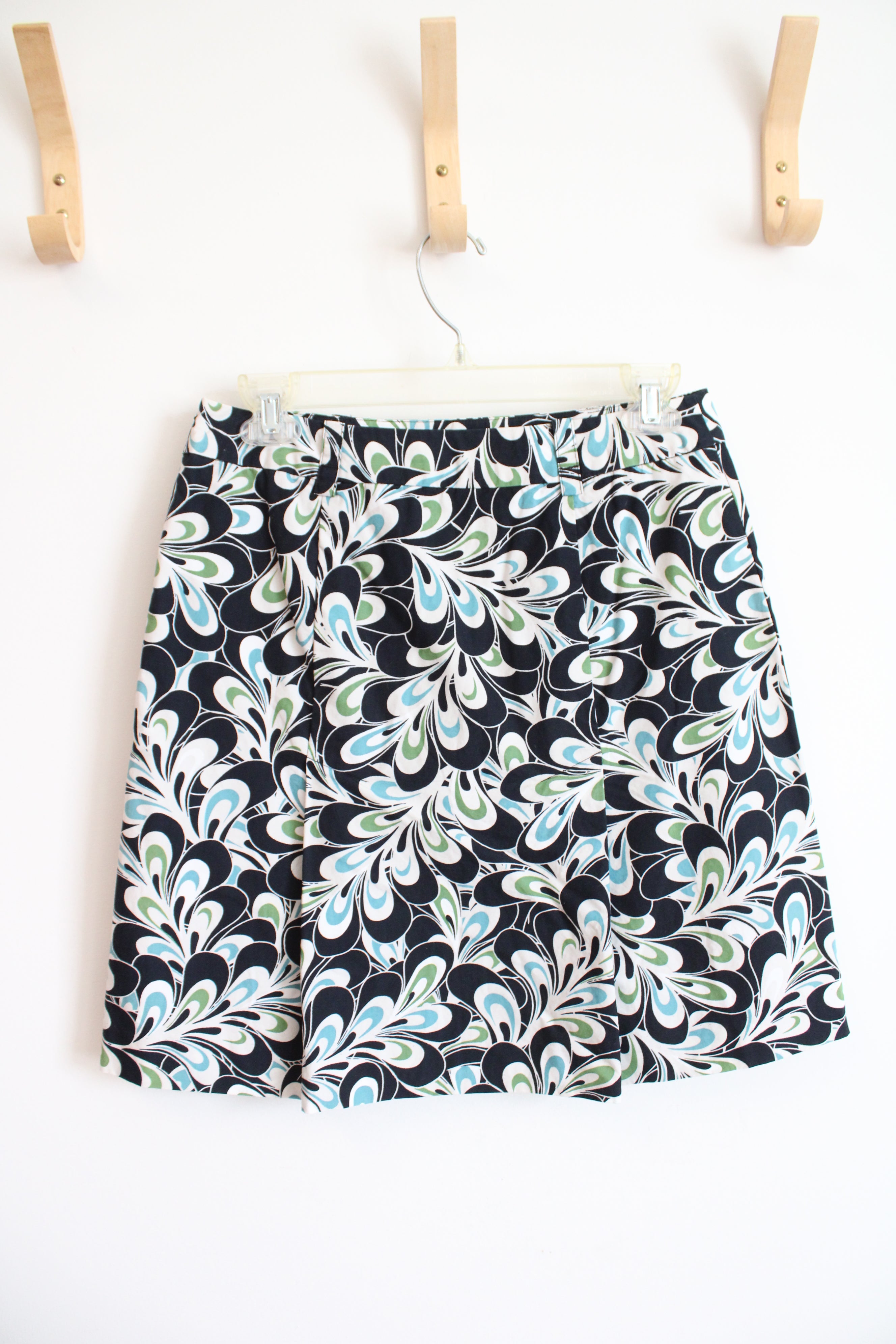 Ann Taylor LOFT Cream Green & Blue Patterned Black Skirt | 2P