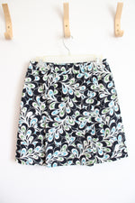 Ann Taylor LOFT Cream Green & Blue Patterned Black Skirt | 2P