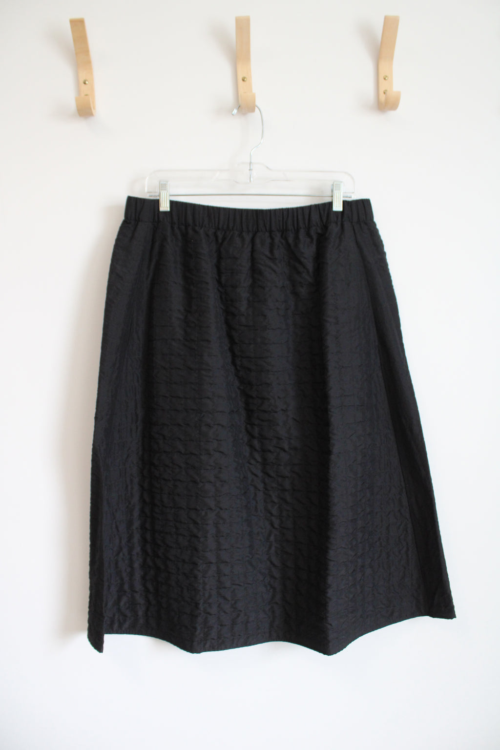 NEW Eileen Fisher Black Quilted Silk A-Line Midi Skirt | L
