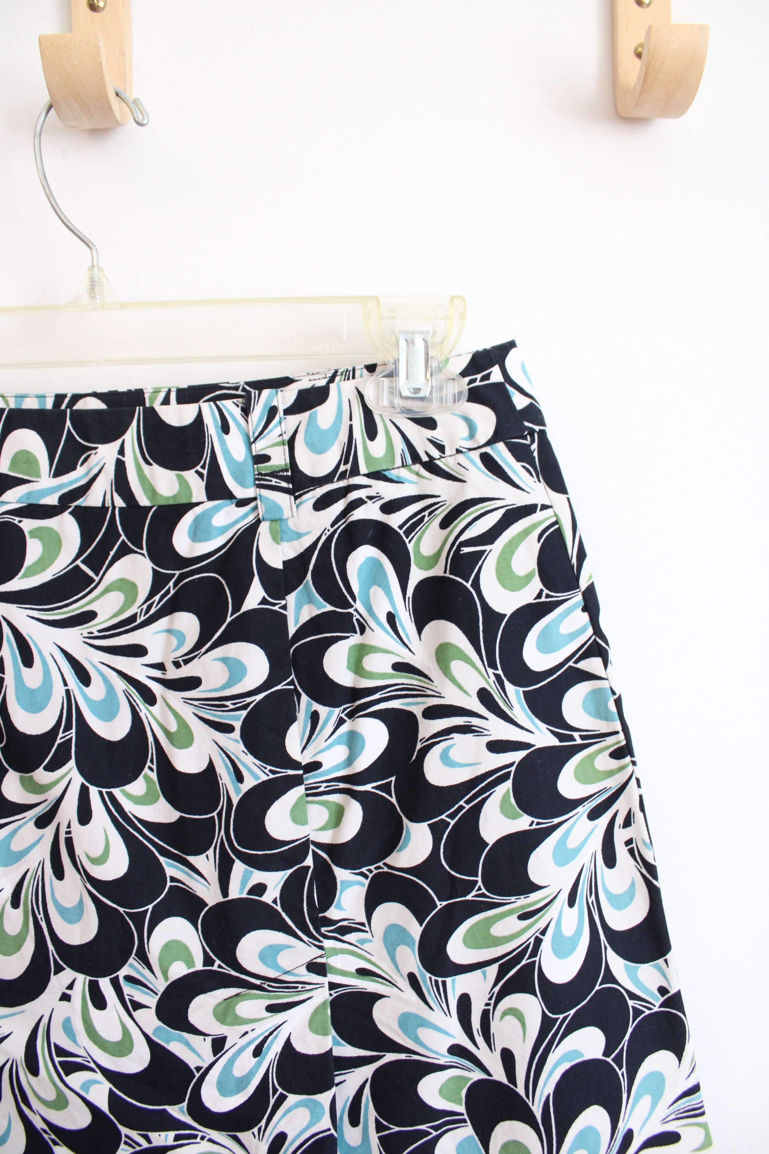Ann Taylor LOFT Cream Green & Blue Patterned Black Skirt | 2P