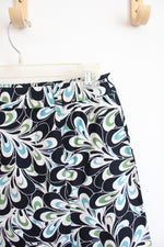 Ann Taylor LOFT Cream Green & Blue Patterned Black Skirt | 2P