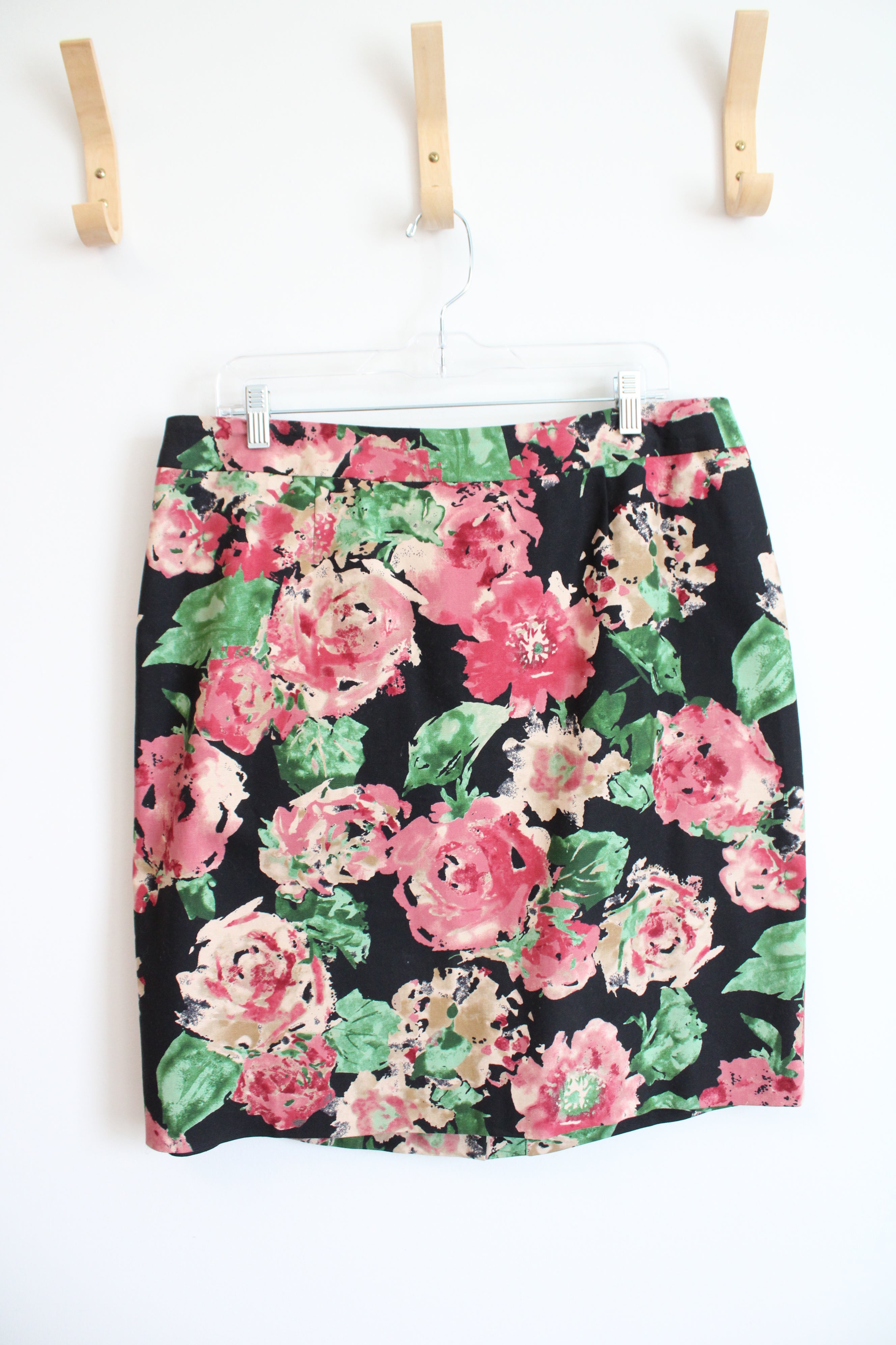 Talbots Pink Green Tan Floral Black Skirt | 16W