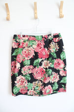 Talbots Pink Green Tan Floral Black Skirt | 16W