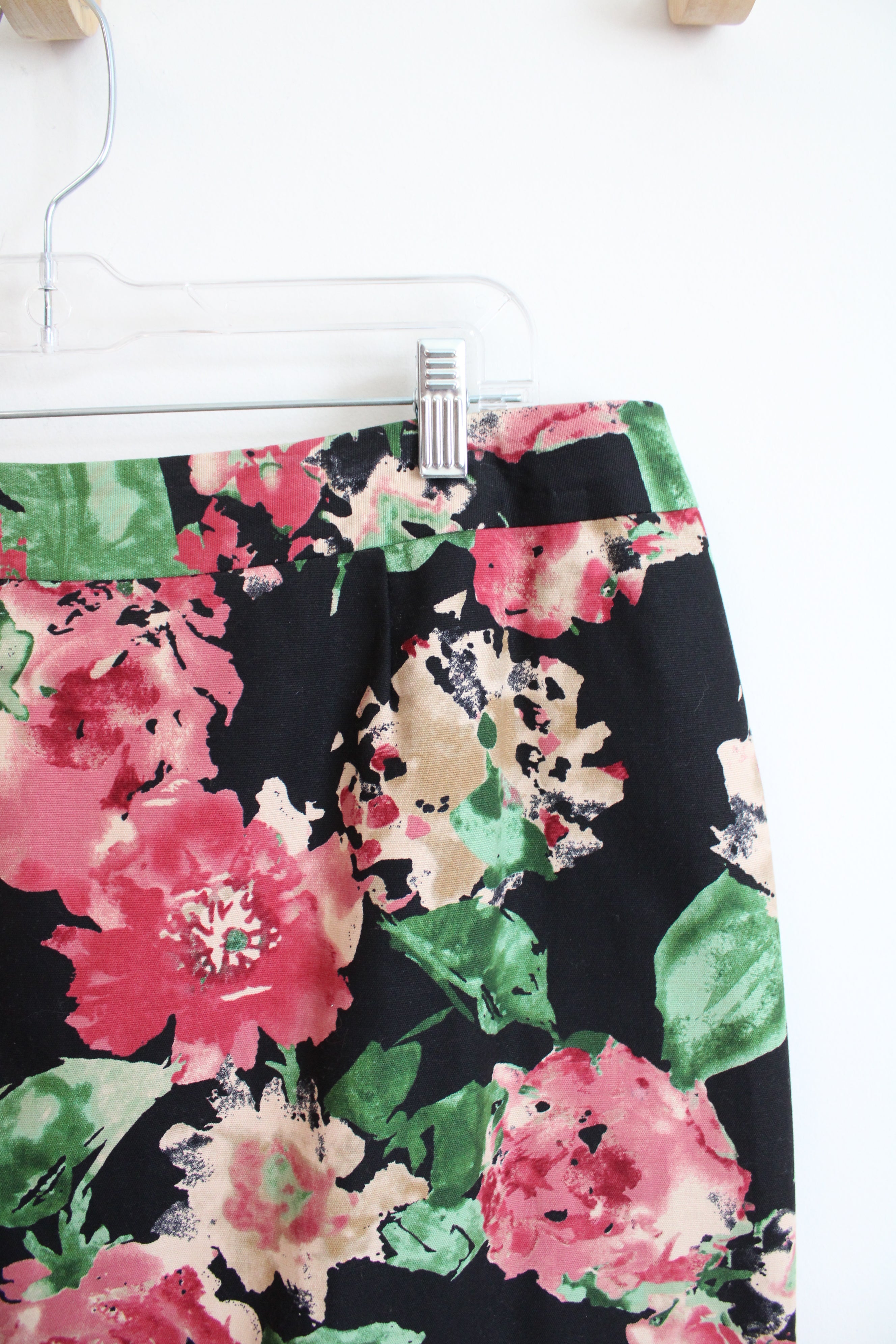 Talbots Pink Green Tan Floral Black Skirt | 16W