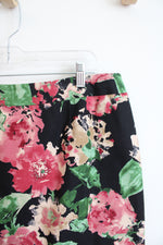 Talbots Pink Green Tan Floral Black Skirt | 16W