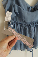 NEW Misguided Blue Tie Front Ruffle Blouse | S