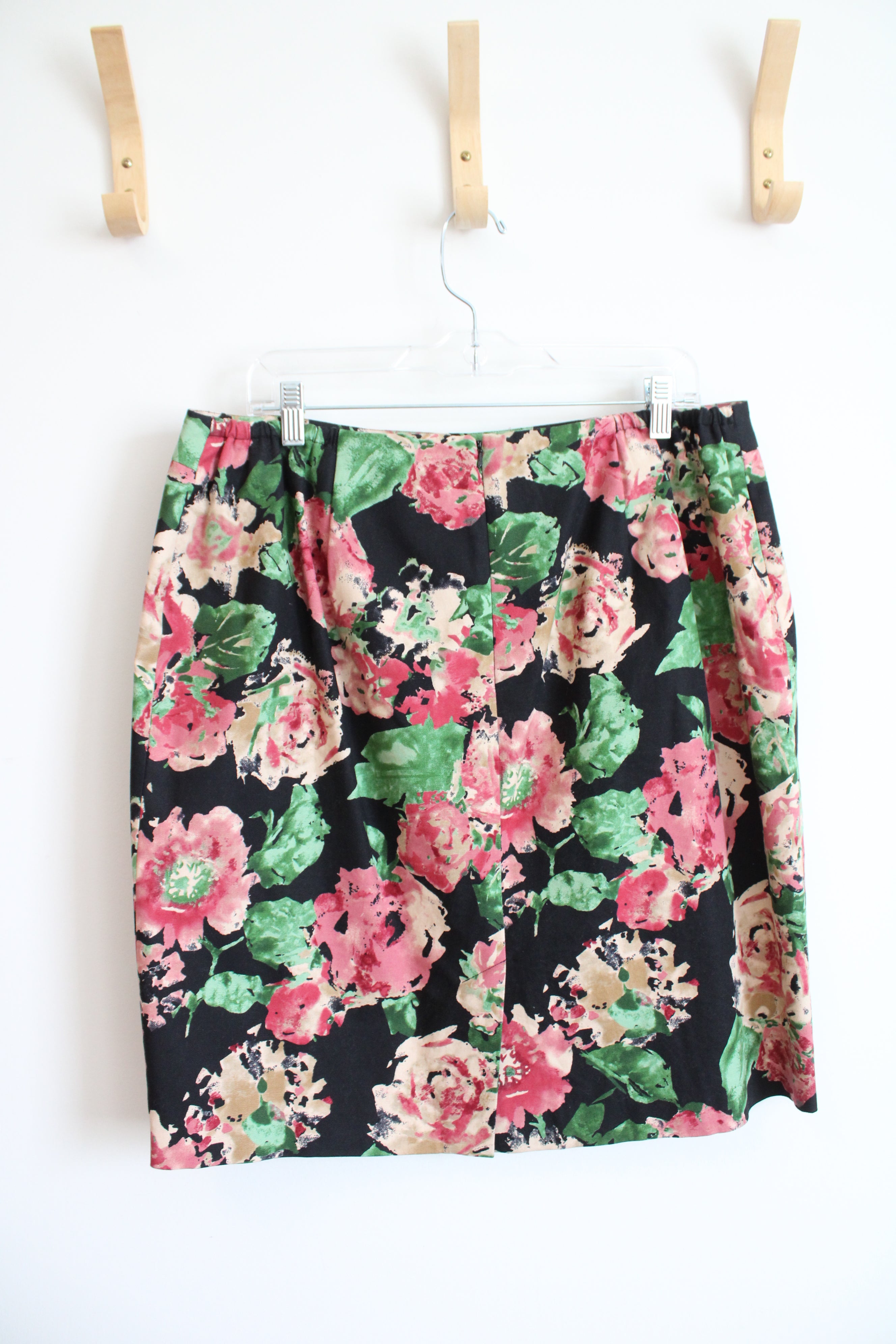Talbots Pink Green Tan Floral Black Skirt | 16W