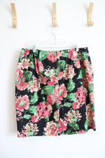 Talbots Pink Green Tan Floral Black Skirt | 16W