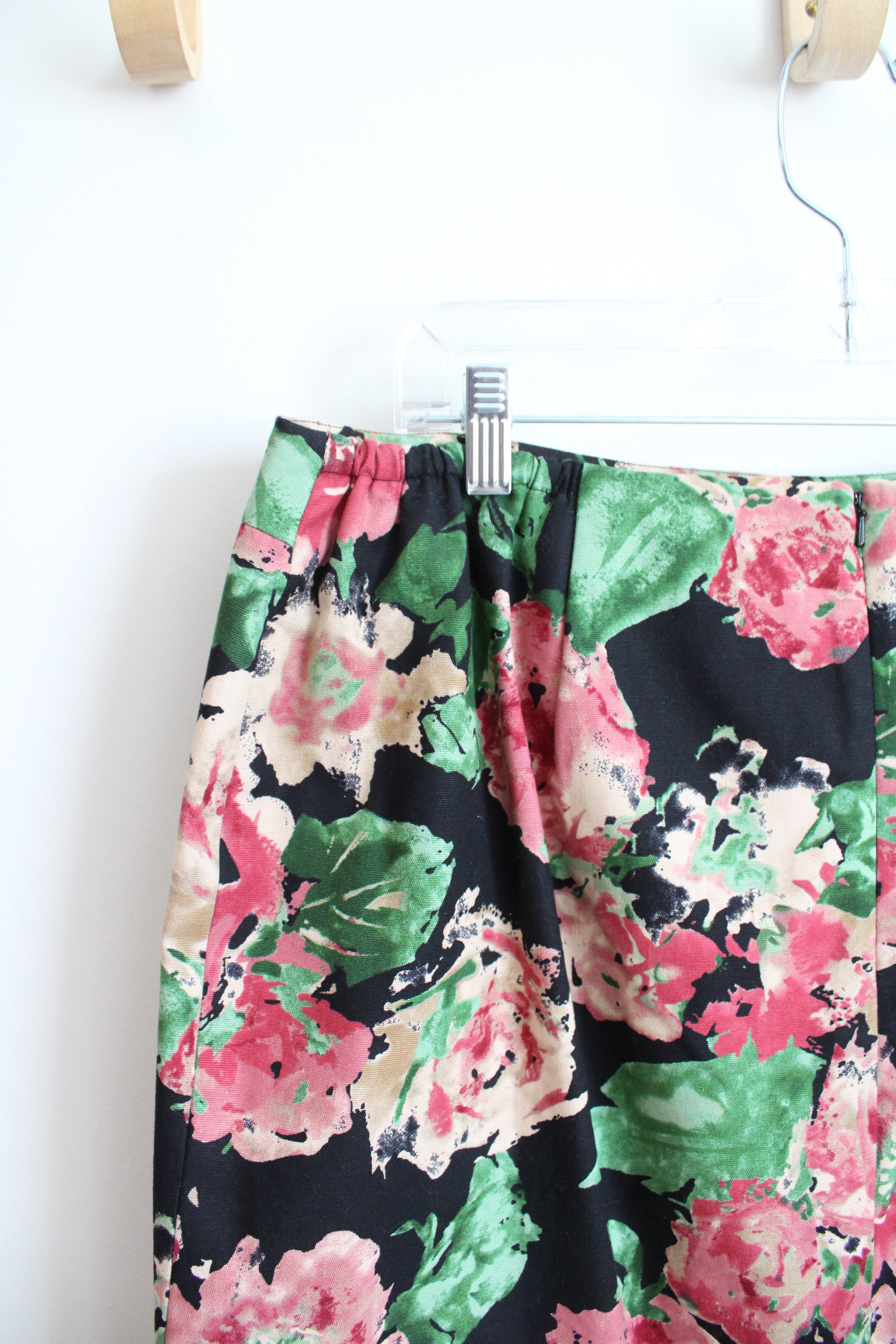 Talbots Pink Green Tan Floral Black Skirt | 16W