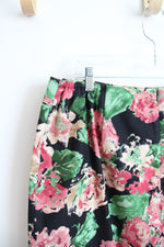 Talbots Pink Green Tan Floral Black Skirt | 16W