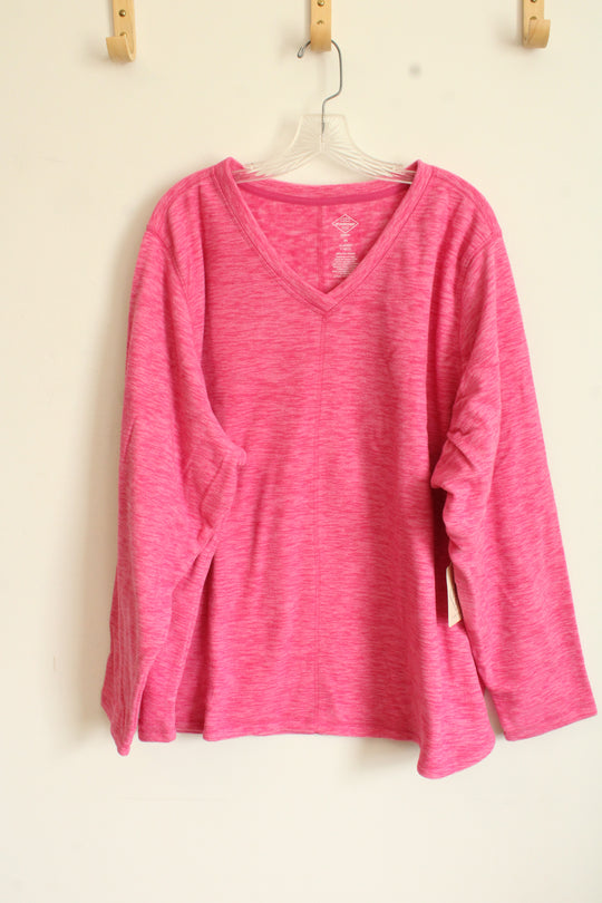 NEW St. John's Bay Pink Fleece Long sleeve V-neck Shirt | 3XL