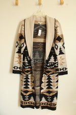 NEW Maurices Aztec Patterned Black & Tan Long Cardigan | M