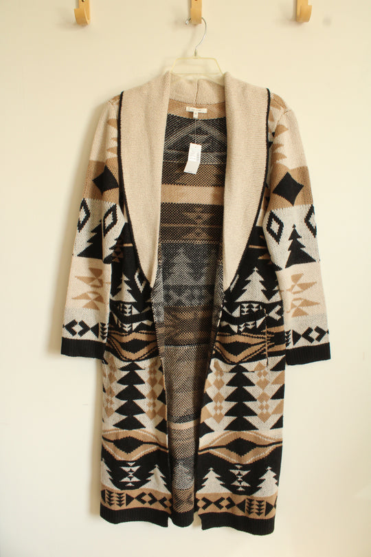 NEW Maurices Aztec Patterned Black & Tan Long Cardigan | M