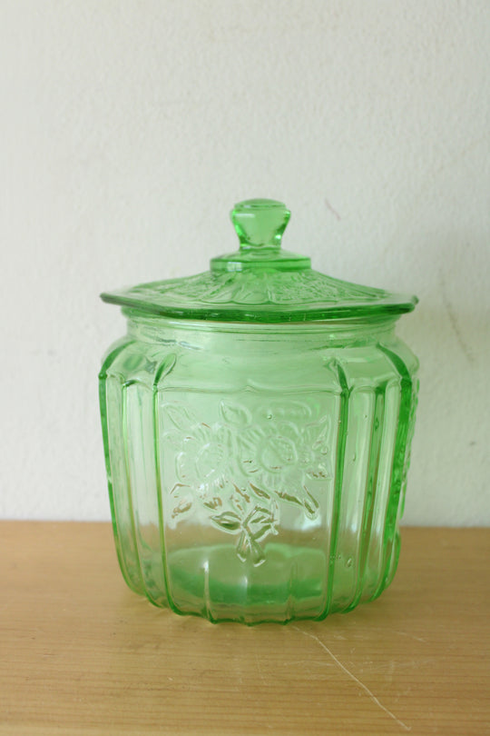 Vintage Green Mayfair Open Roses Biscuit Jar